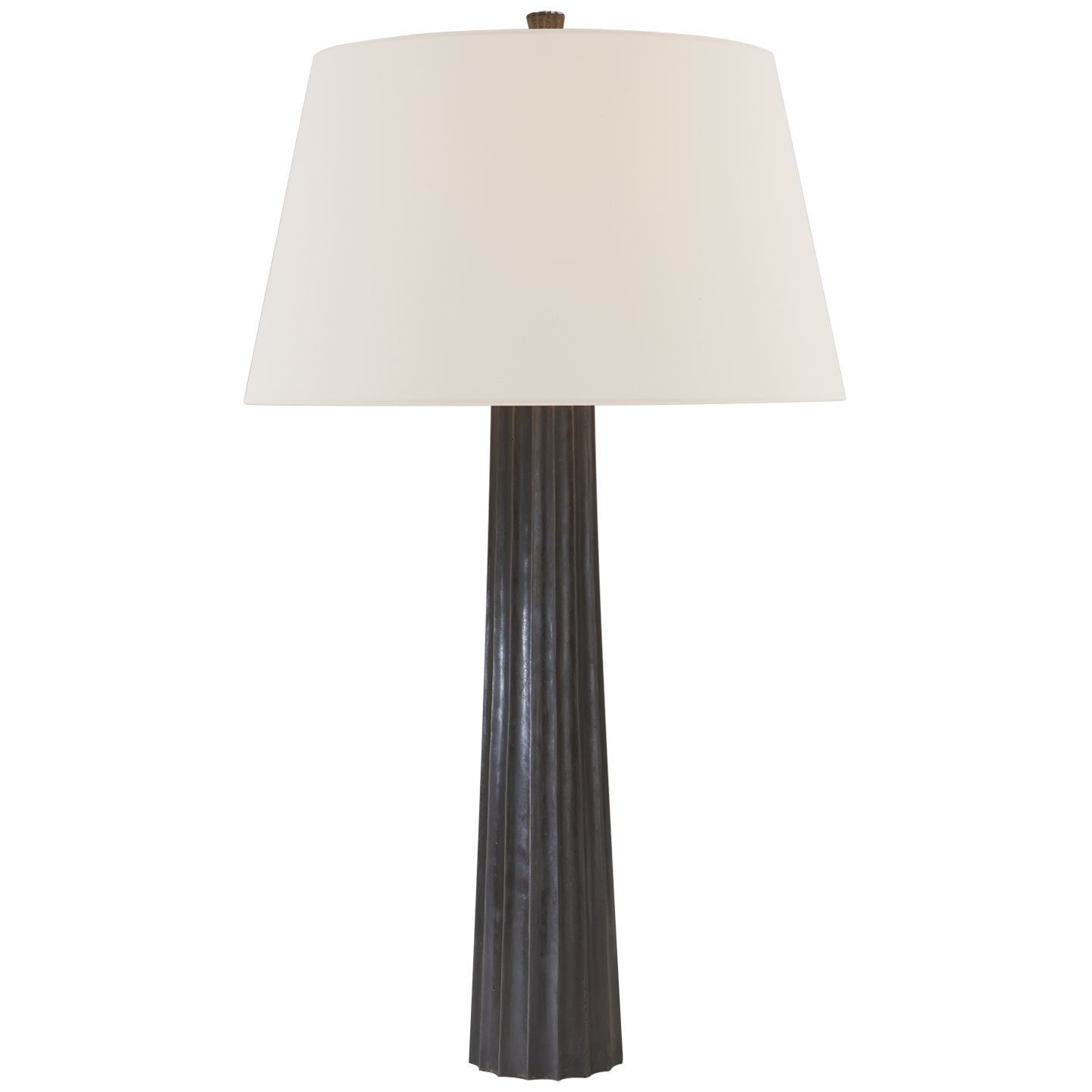 Fluted Spire Large Table Lamp in Aged Iron with Linen Shade