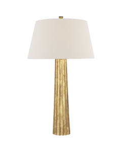 Fluted Spire Large Table Lamp in Gilded Iron with Linen Shade