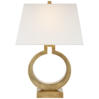 Ring Form Large Table Lamp in Antique-Burnished Brass with Linen Shade