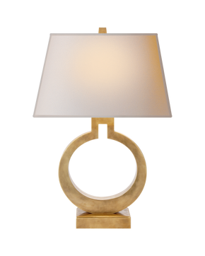 Ring Form Large Table Lamp in Antique-Burnished Brass with Natural Paper Shade