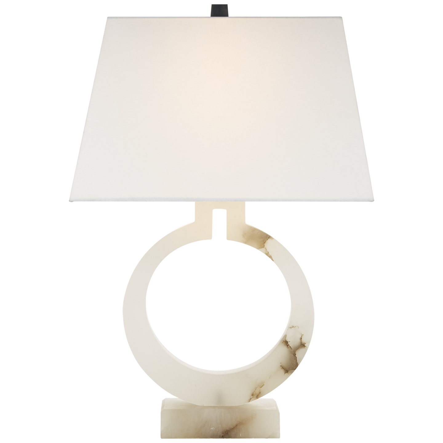 Ring Form Large Table Lamp in Alabaster with Linen Shade