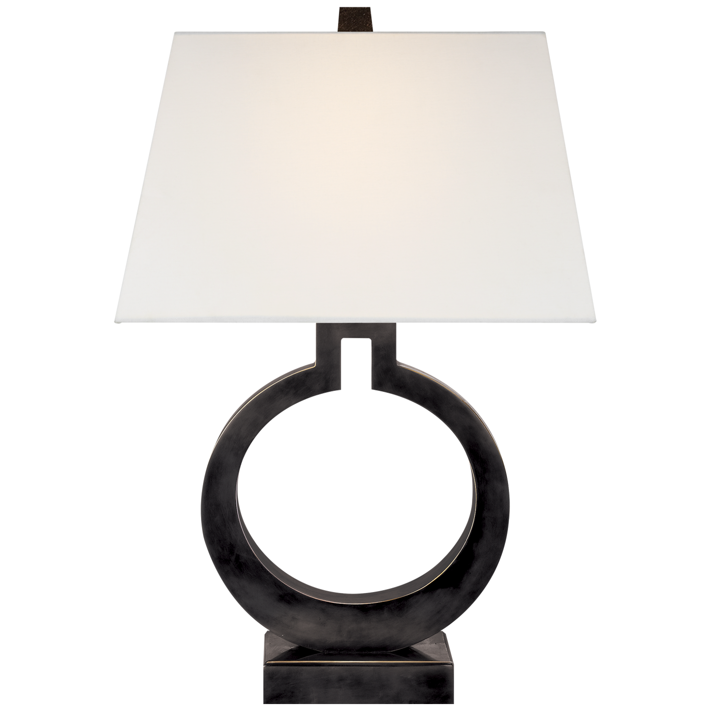 Ring Form Large Table Lamp in Bronze with Linen Shade