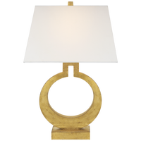 Ring Form Large Table Lamp in Gilded with Linen Shade