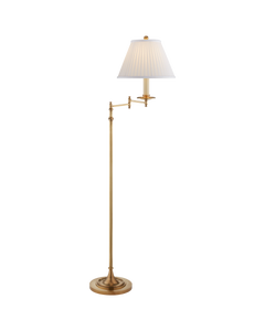 Dorchester Swing Arm Floor Lamp in Antique-Burnished Brass with Silk Shade