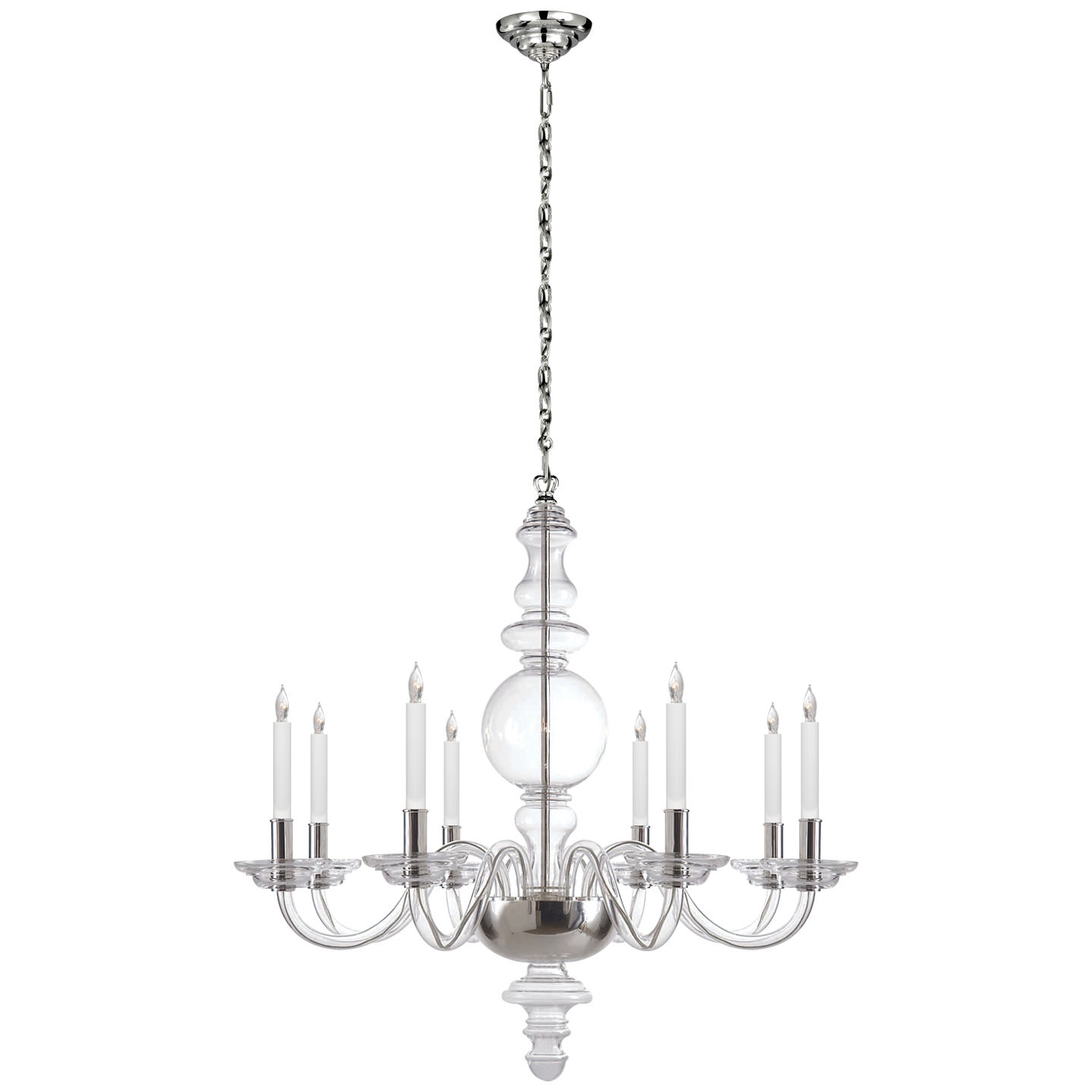 King George Grande Round Chandelier in Crystal with Polished Nickel
