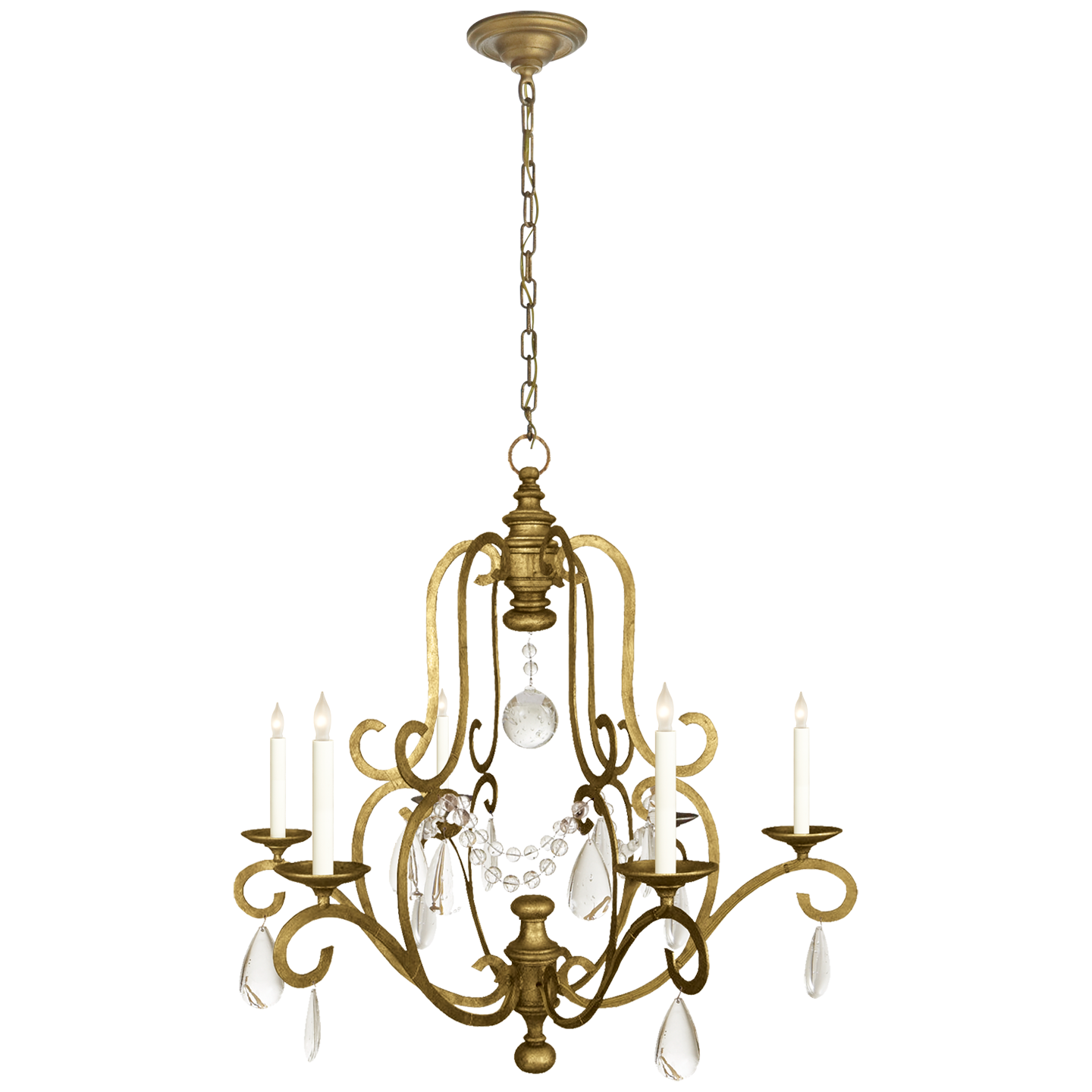 Piedmont Chandelier in Gilded Iron with Seeded Glass