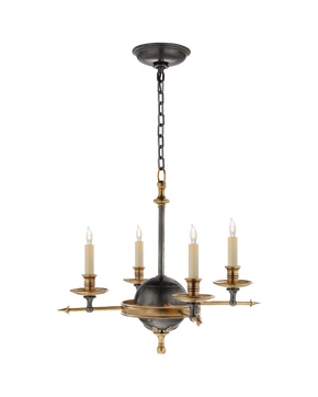 Leaf and Arrow Small Chandelier in Bronze with Antique-Burnished Brass