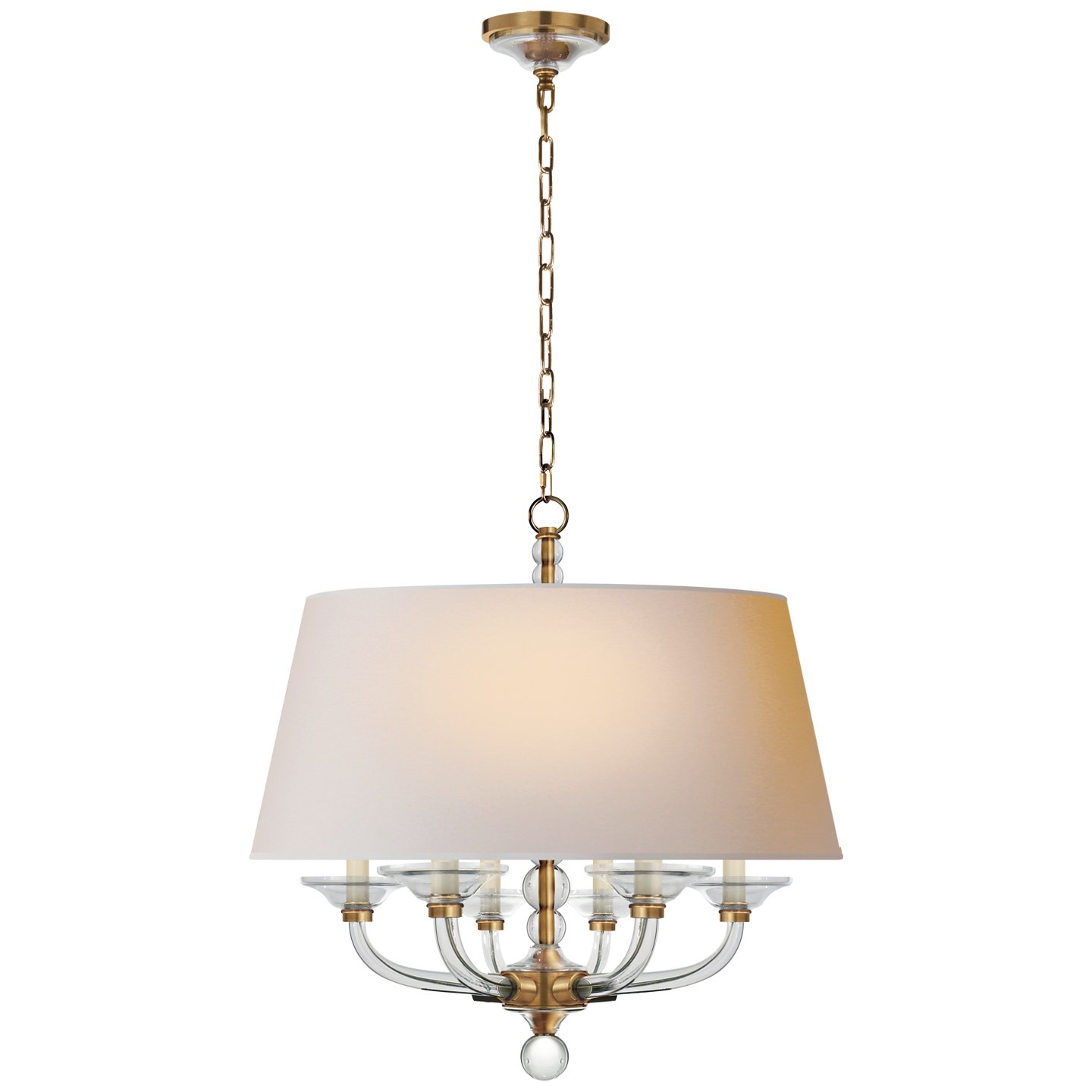 Crystal Stacked Ball Hanging Shade in Antique-Burnished Brass and Crystal with Natural Paper Shade