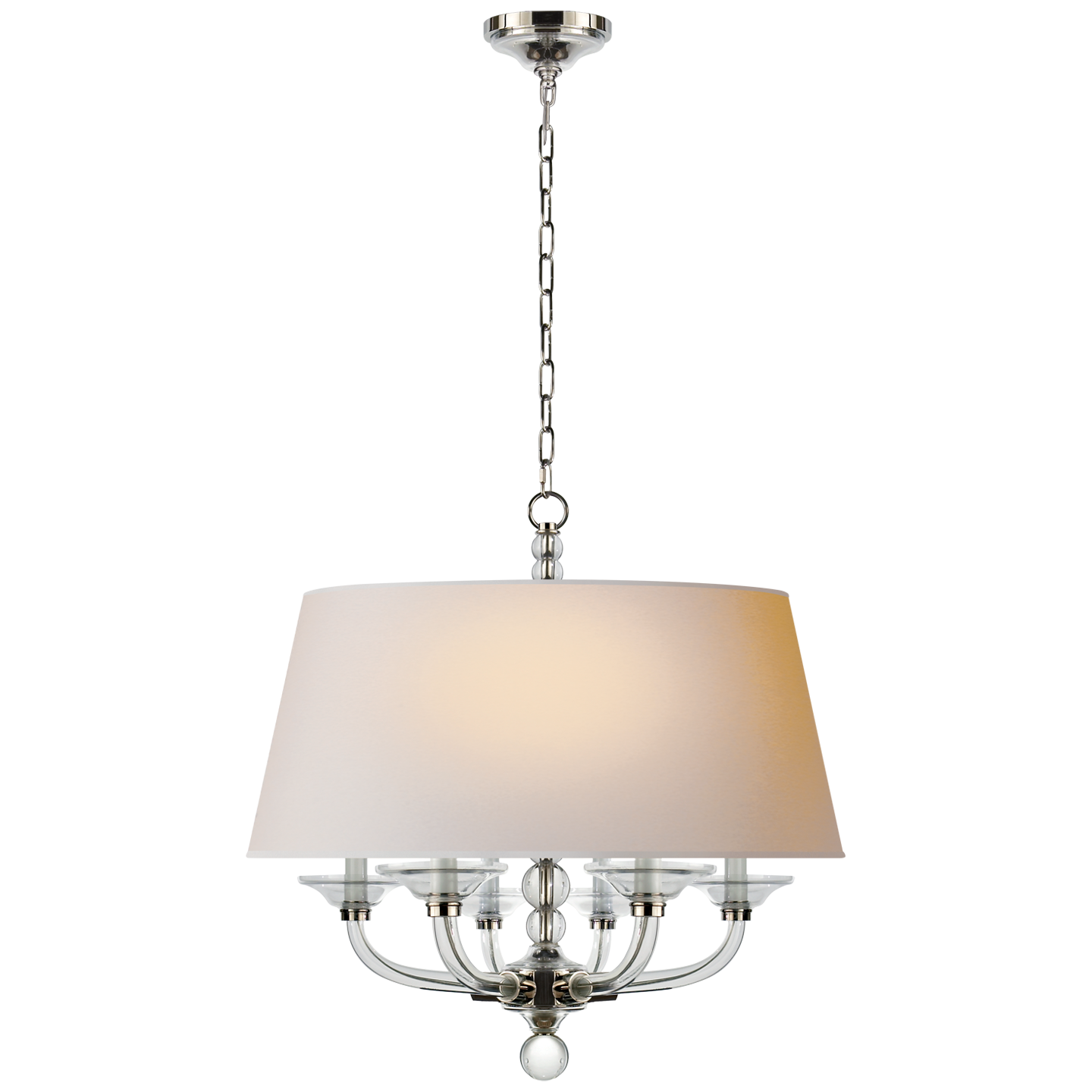 Crystal Stacked Ball Hanging Shade in Polished Nickel and Crystal with Natural Paper Shade
