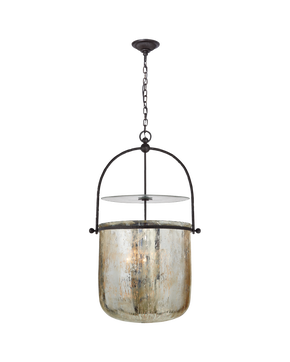 Lorford Smoke Bell Lantern in Aged Iron with Mercury Glass