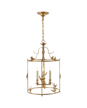 Diego Grande Classical Perching Bird Lantern in Gilded Iron