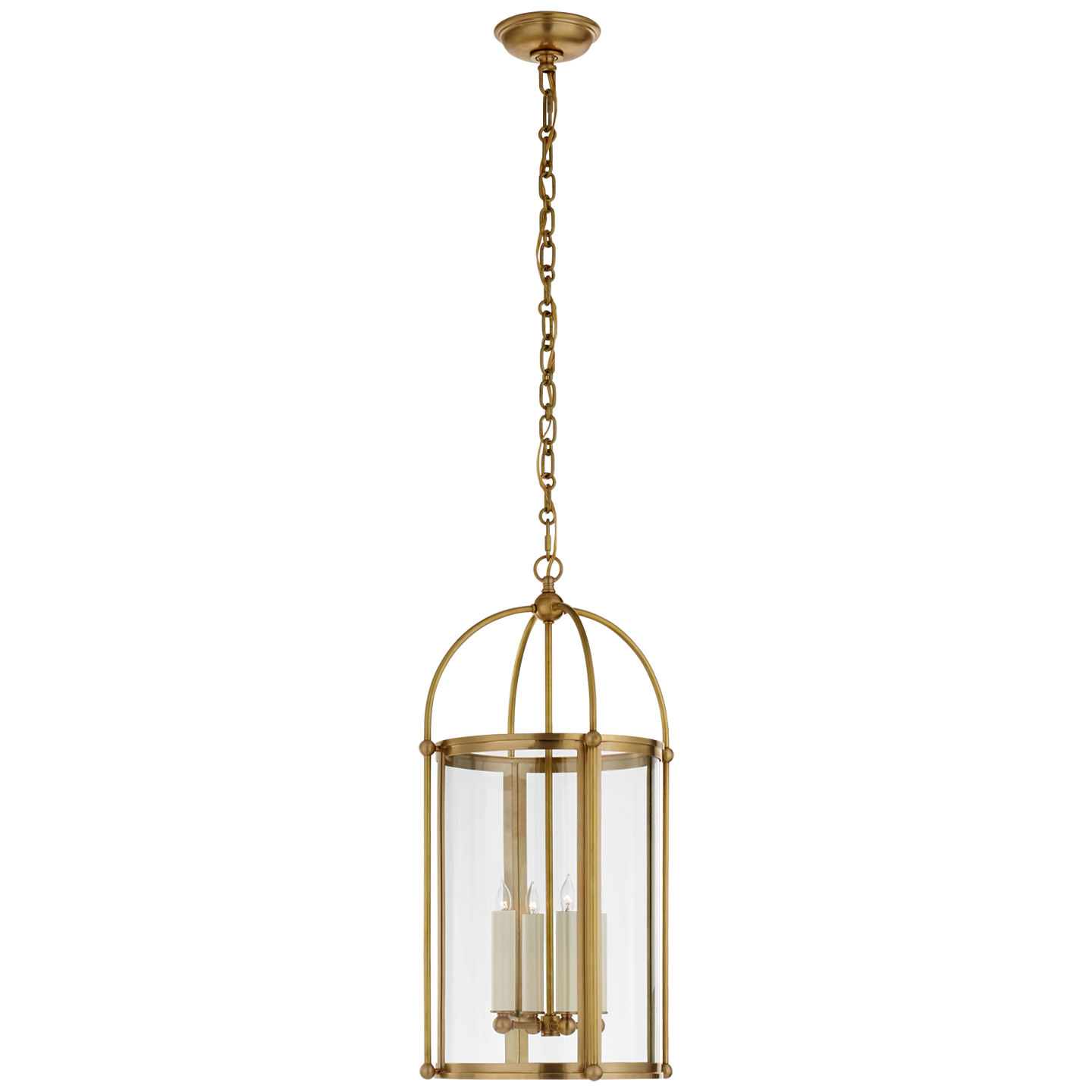 Riverside Small Round Lantern in Antique-Burnished Brass with Clear Glass