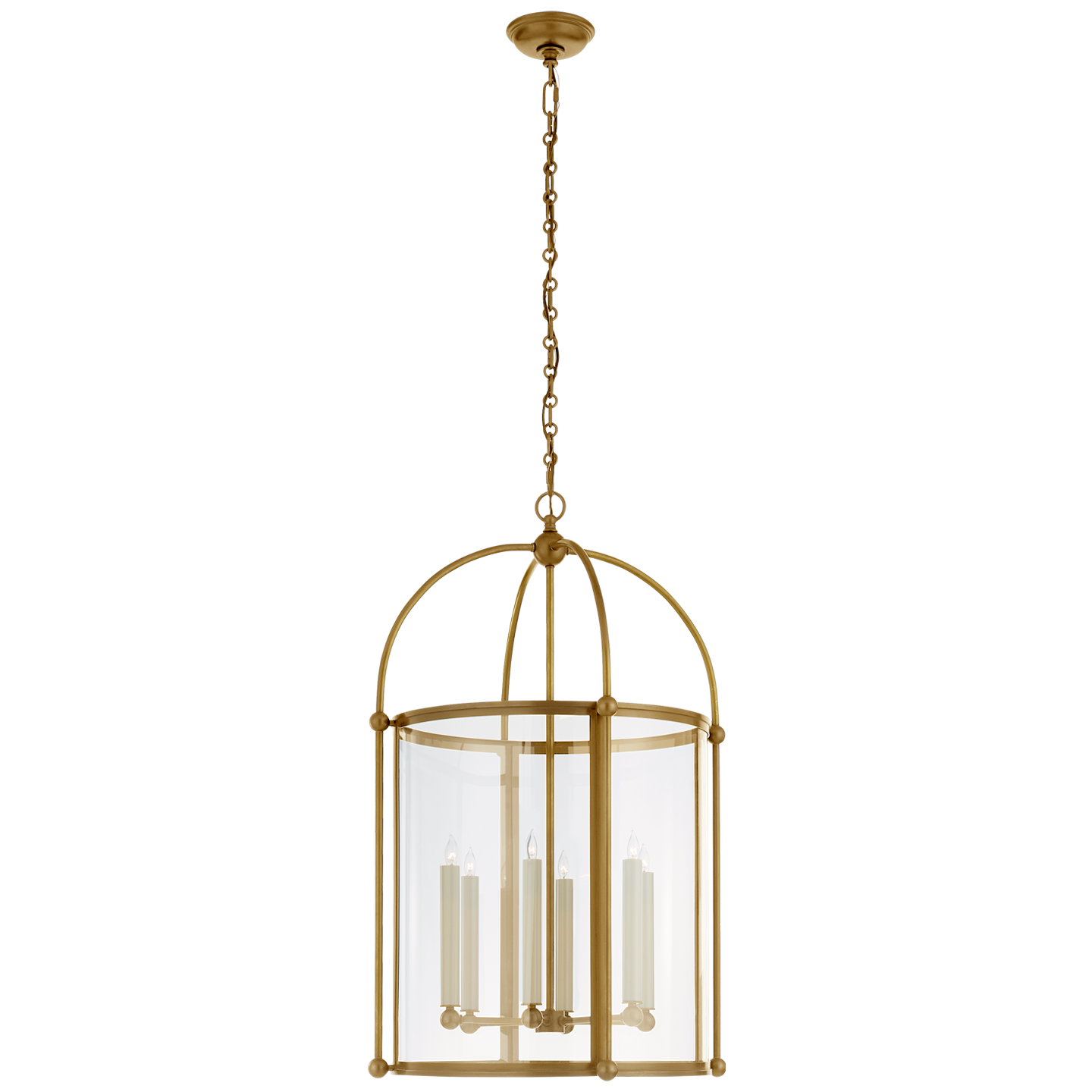 Riverside Large Round Lantern in Antique-Burnished Brass with Clear Glass