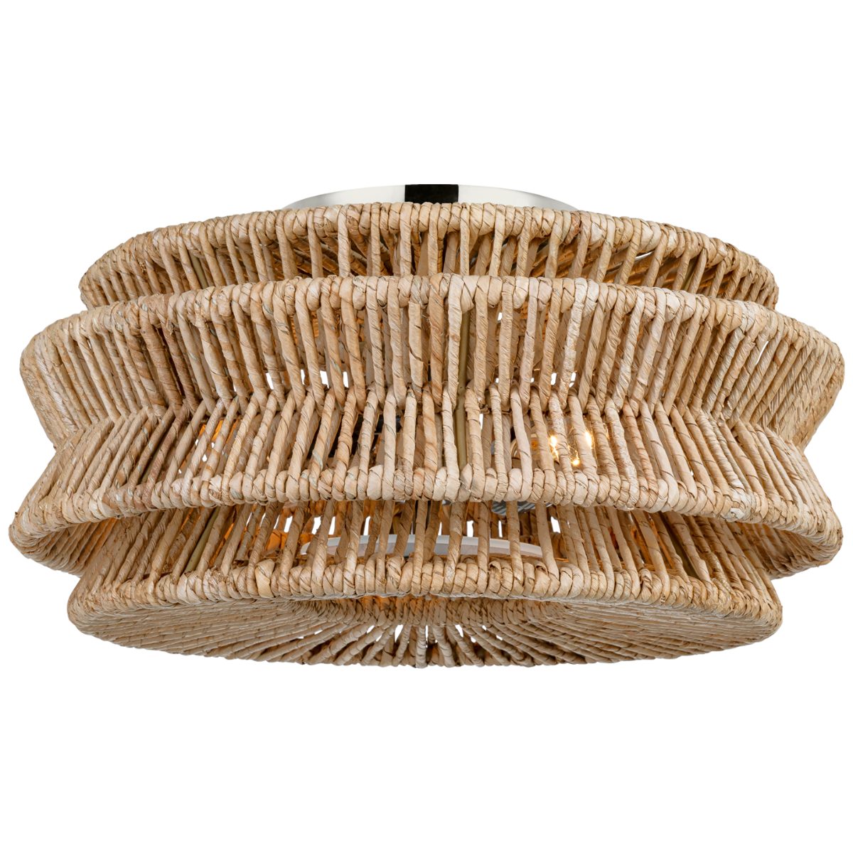 Antigua Large Drum Semi-Flush Mount in Polished Nickel and Natural Abaca