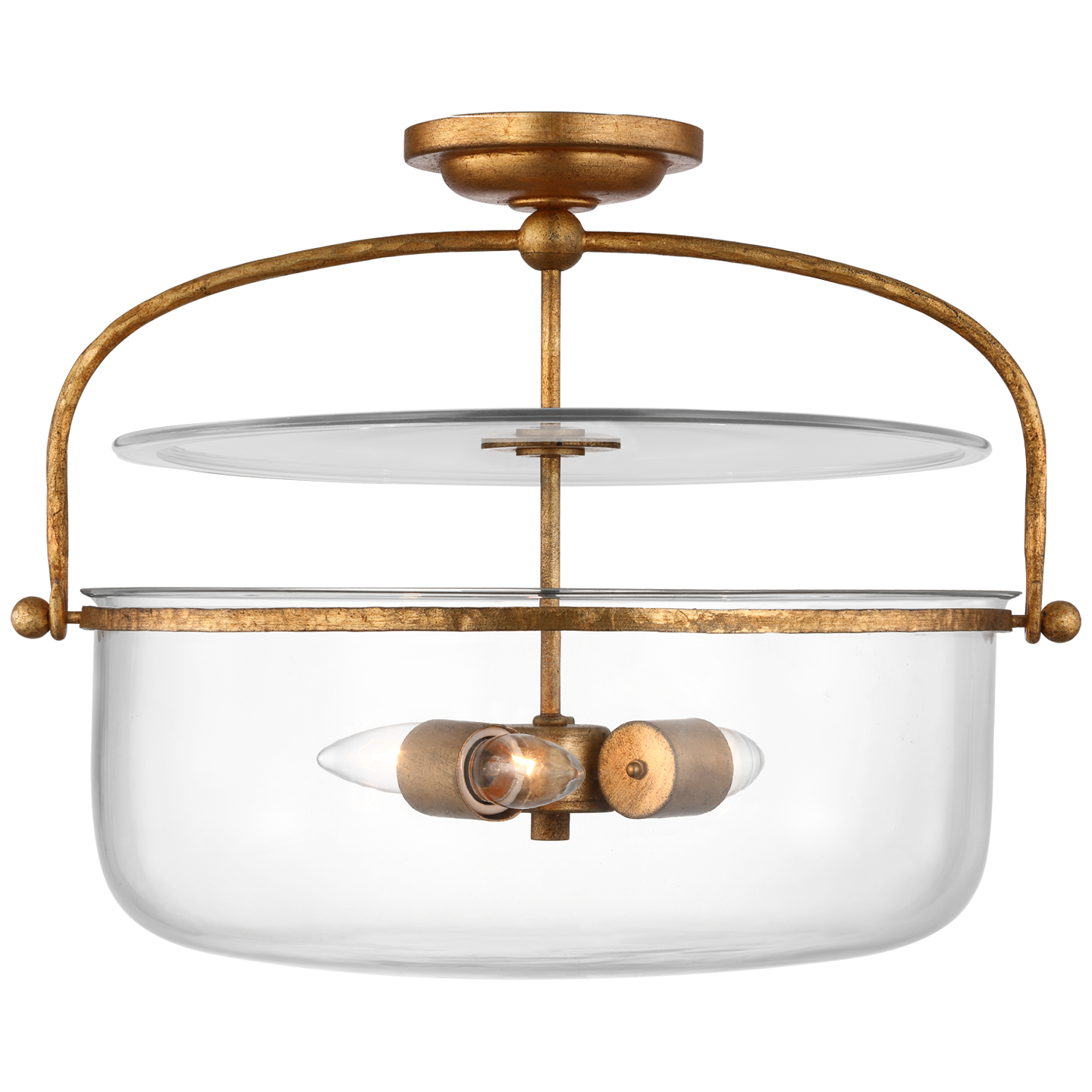 Lorford Medium Semi-Flush Lantern in Gilded Iron with Clear Glass Open Box