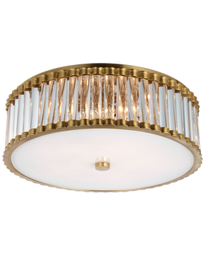Kean 18" Flush Mount in Hand-Rubbed Antique Brass with Clear Glass Rods and Frosted Glass Diffuser