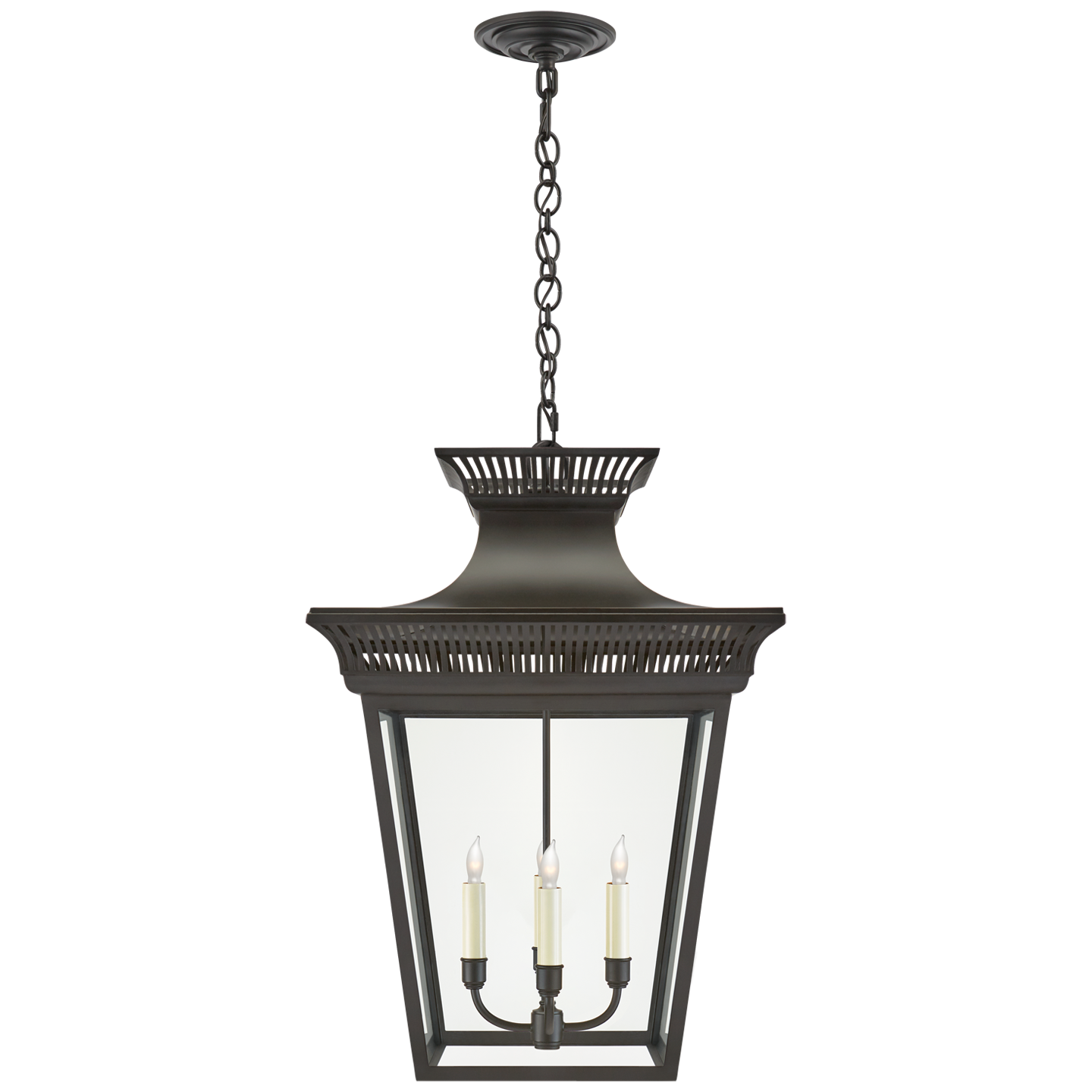Elsinore Large Hanging Lantern in Black with Clear Glass