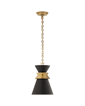Alborg Small Stacked Pendant in Antique- Burnished Brass with Matte Black Shade