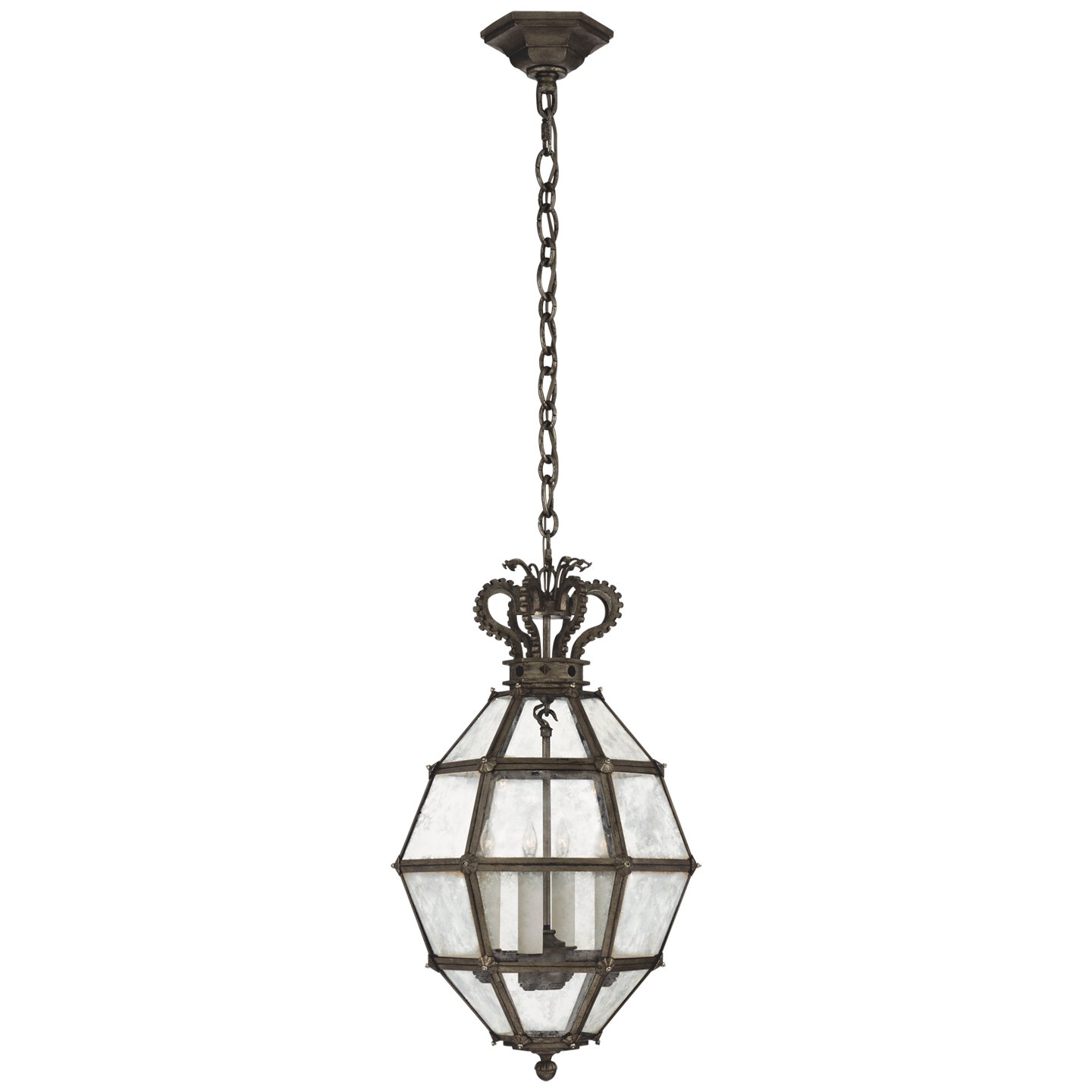 Venezia Small Faceted Scroll-Top Lantern in Aged Iron with Antique Mirror