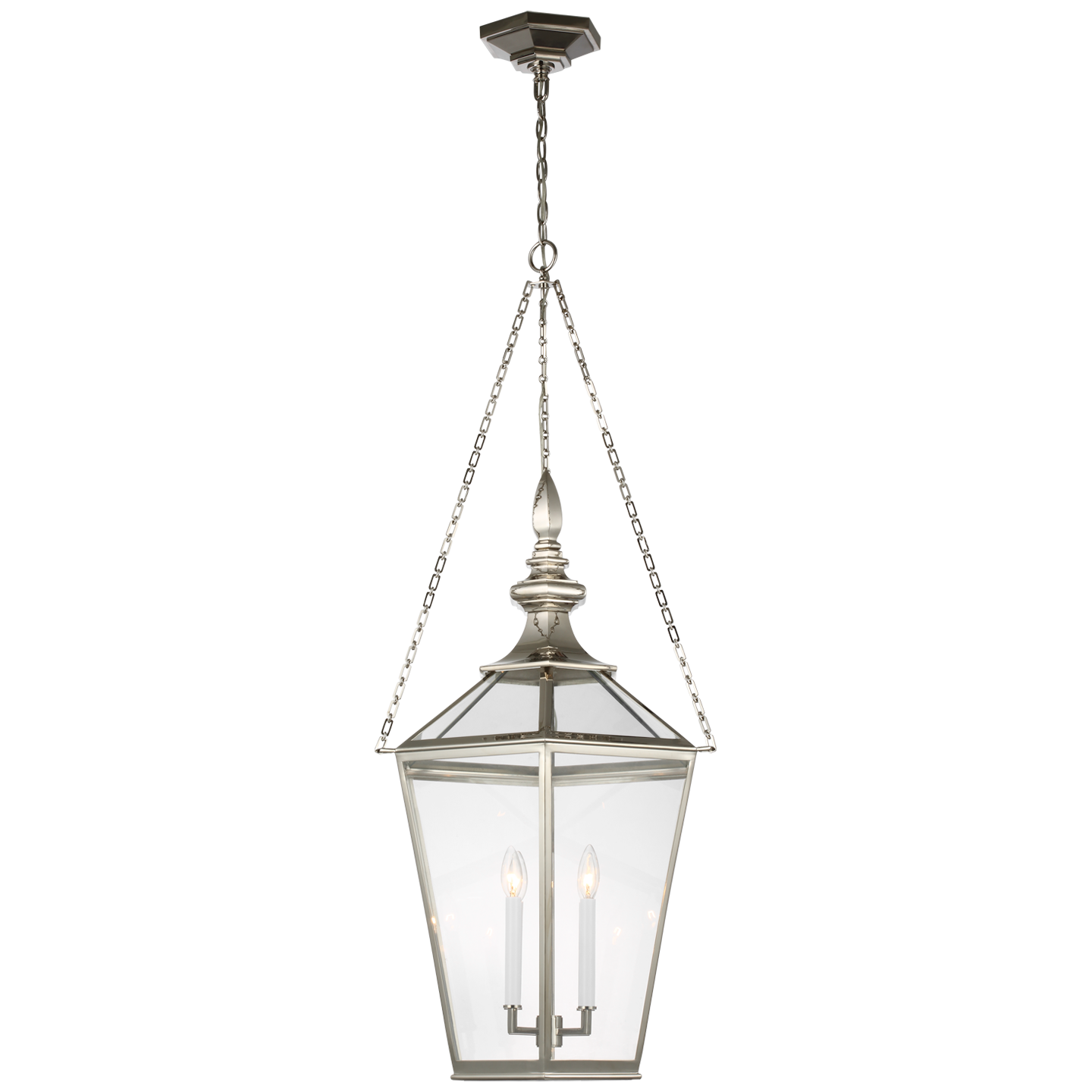 Evaline Large Lantern in Polished Nickel with Clear Glass