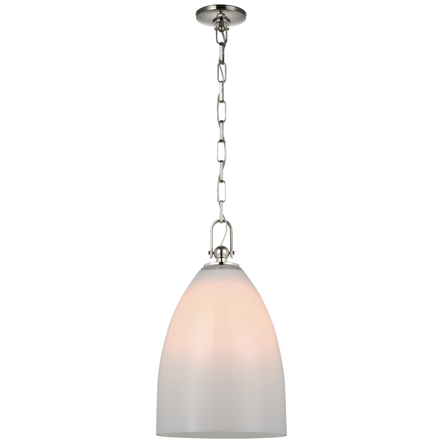 Andros Large Pendant in Polished Nickel with White Glass Open Box
