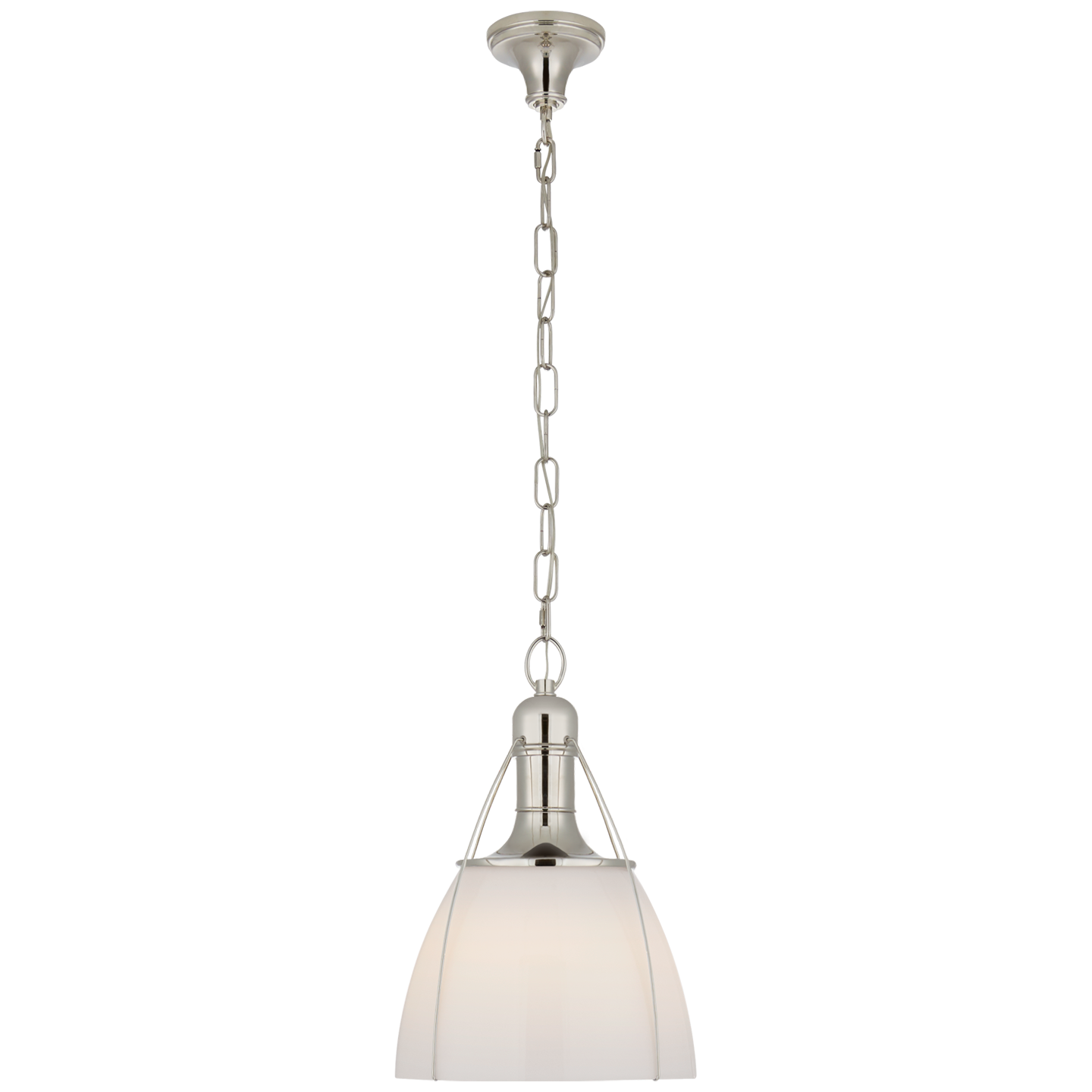 Prestwick 14" Pendant in Polished Nickel with White Glass Open Box