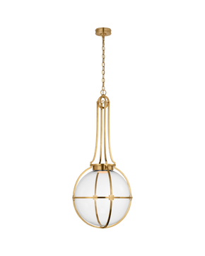 Gracie Large Captured Globe Pendant in Antique-Burnished Brass with Clear Glass
