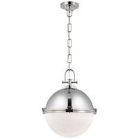 Adrian X-Large Globe Pendant in Polished Nickel with White Glass