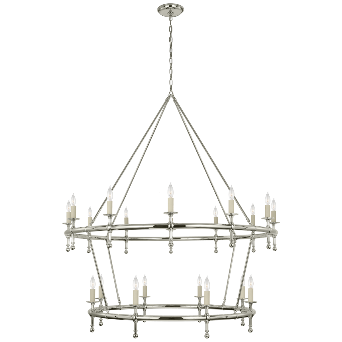 Classic 54" Two-Tier Ring Chandelier in Polished Nickel