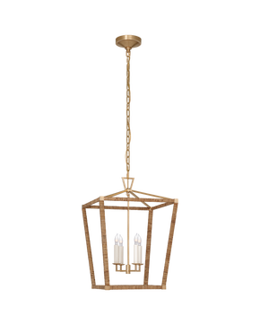 Darlana Medium Wrapped Lantern in Antique-Burnished Brass and Natural Rattan