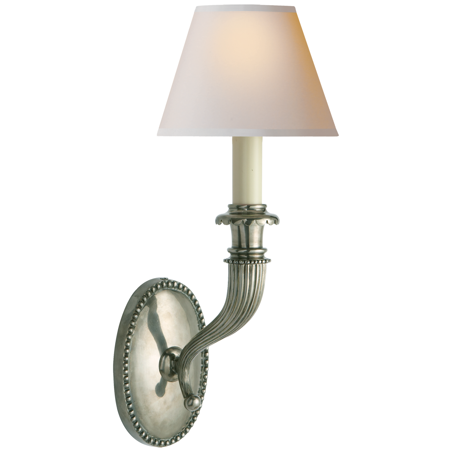 Fluted Horn Single Sconce in Antique Nickel with Natural Paper Shade