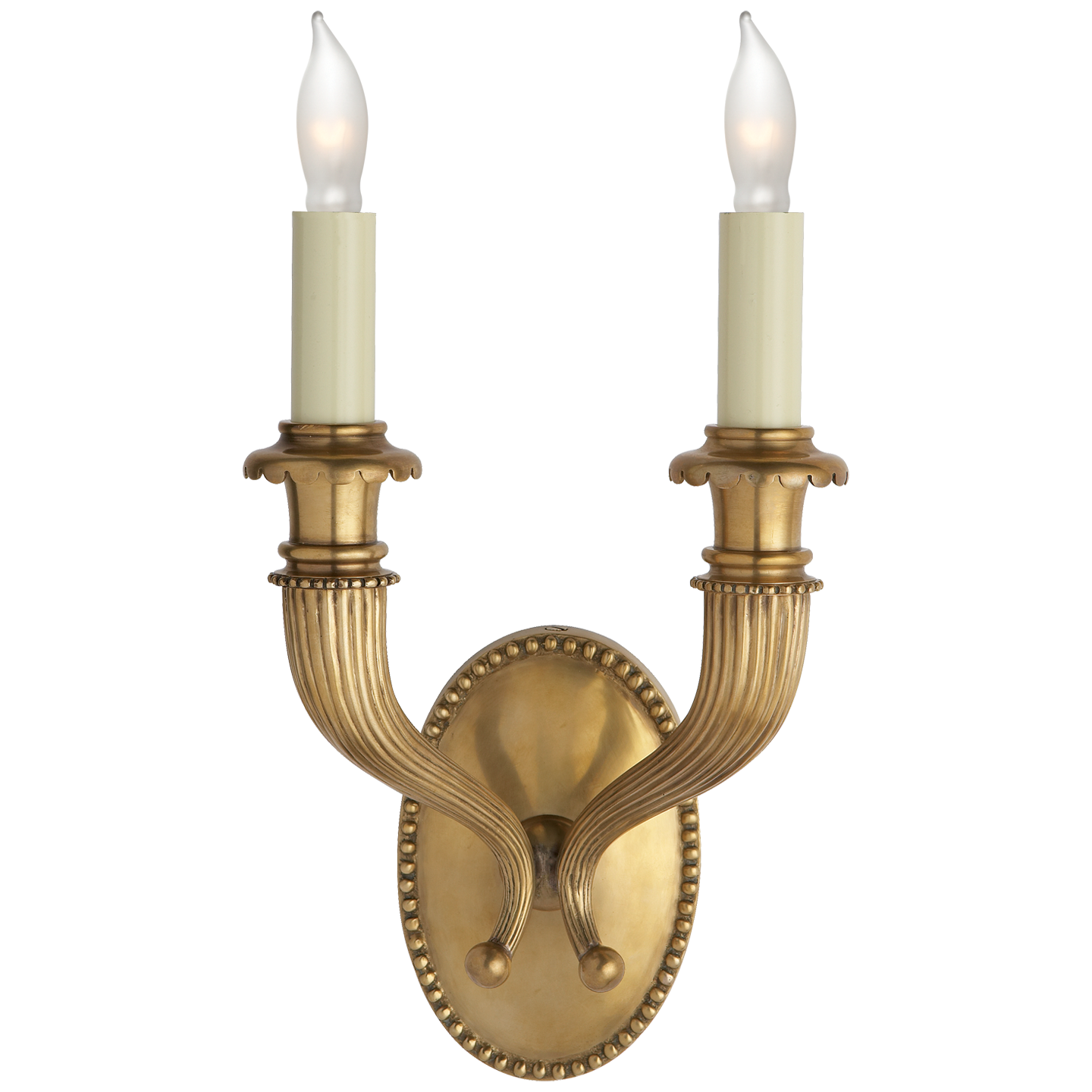 Fluted Horn Double Sconce in Antique-Burnished Brass