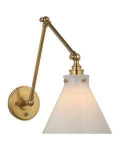 Parkington Double Library Wall Light in Antique-Burnished Brass with White Glass