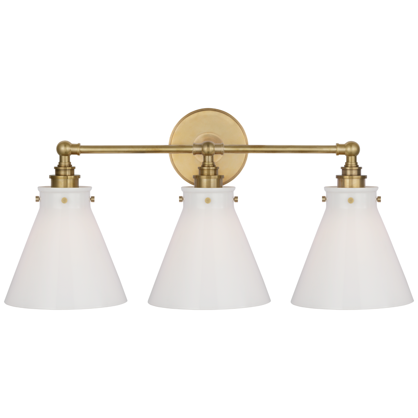 Parkington 24" Three Light Bath Bar in Antique-Burnished Brass with White Glass