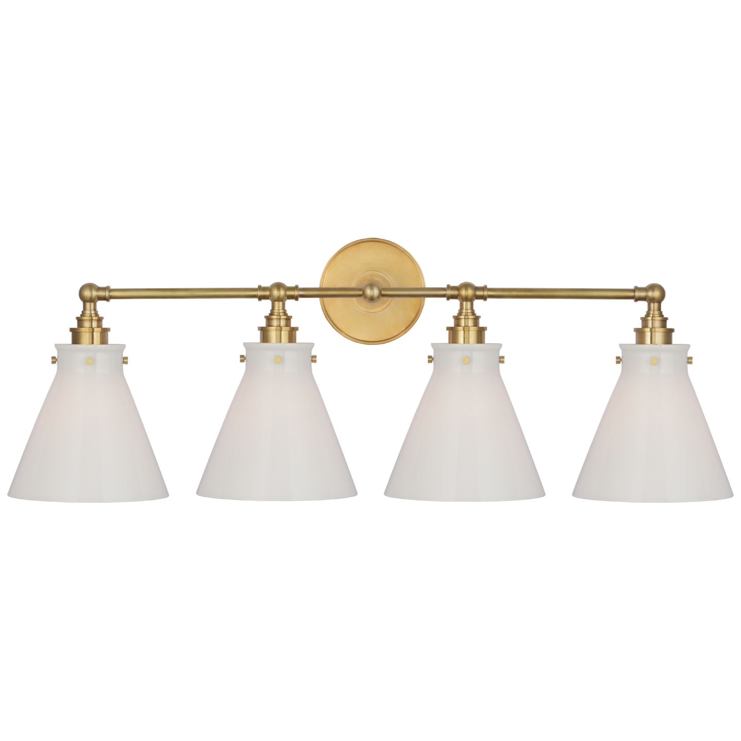 Parkington 32" Four Light Bath Bar in Antique-Burnished Brass with White Glass