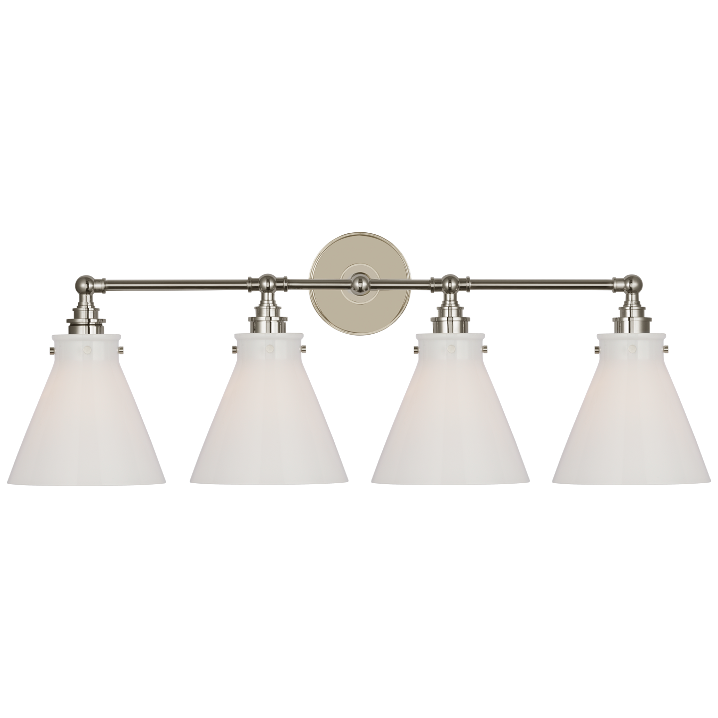 Parkington 32" Four Light Bath Bar in Polished Nickel with White Glass