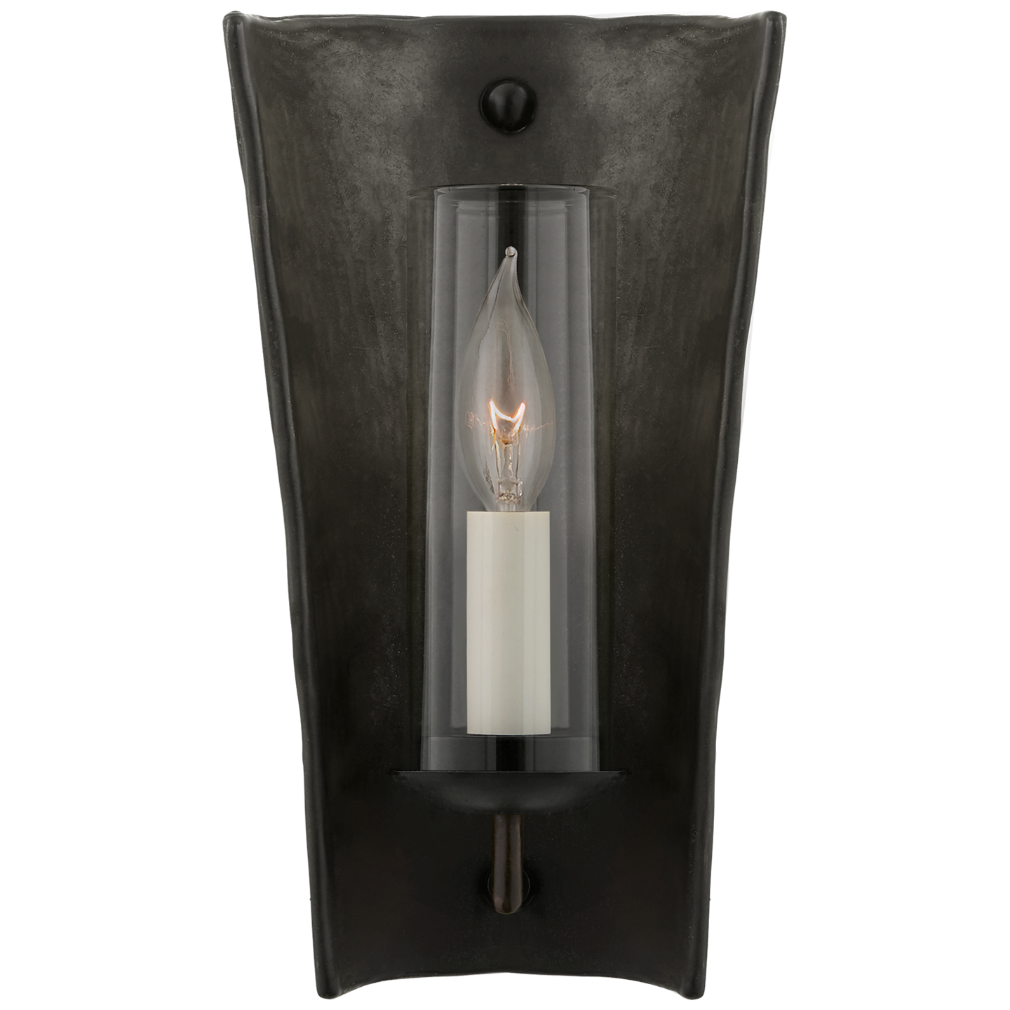 Downey Small Reflector Sconce in Stained Black Metallic and Aged Iron with Clear Glass