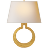 Ring Form Large Wall Sconce in Gild with Natural Paper Shade