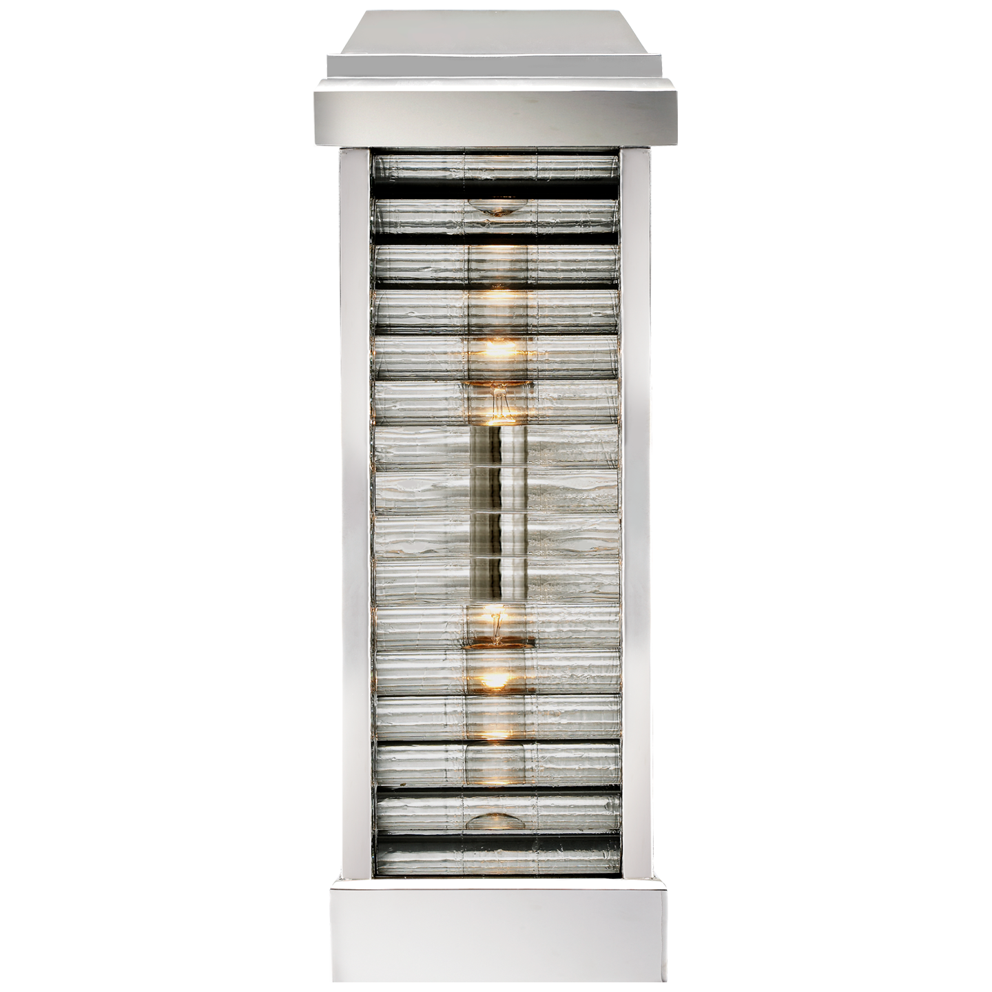 Dunmore Curved Glass Louver Sconce in Polished Nickel with Clear Ribbed Glass