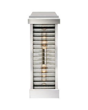 Dunmore Curved Glass Louver Sconce in Polished Nickel with Clear Ribbed Glass