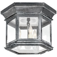 Club Small Hexagonal Flush Mount in Weathered Zinc with Clear Glass