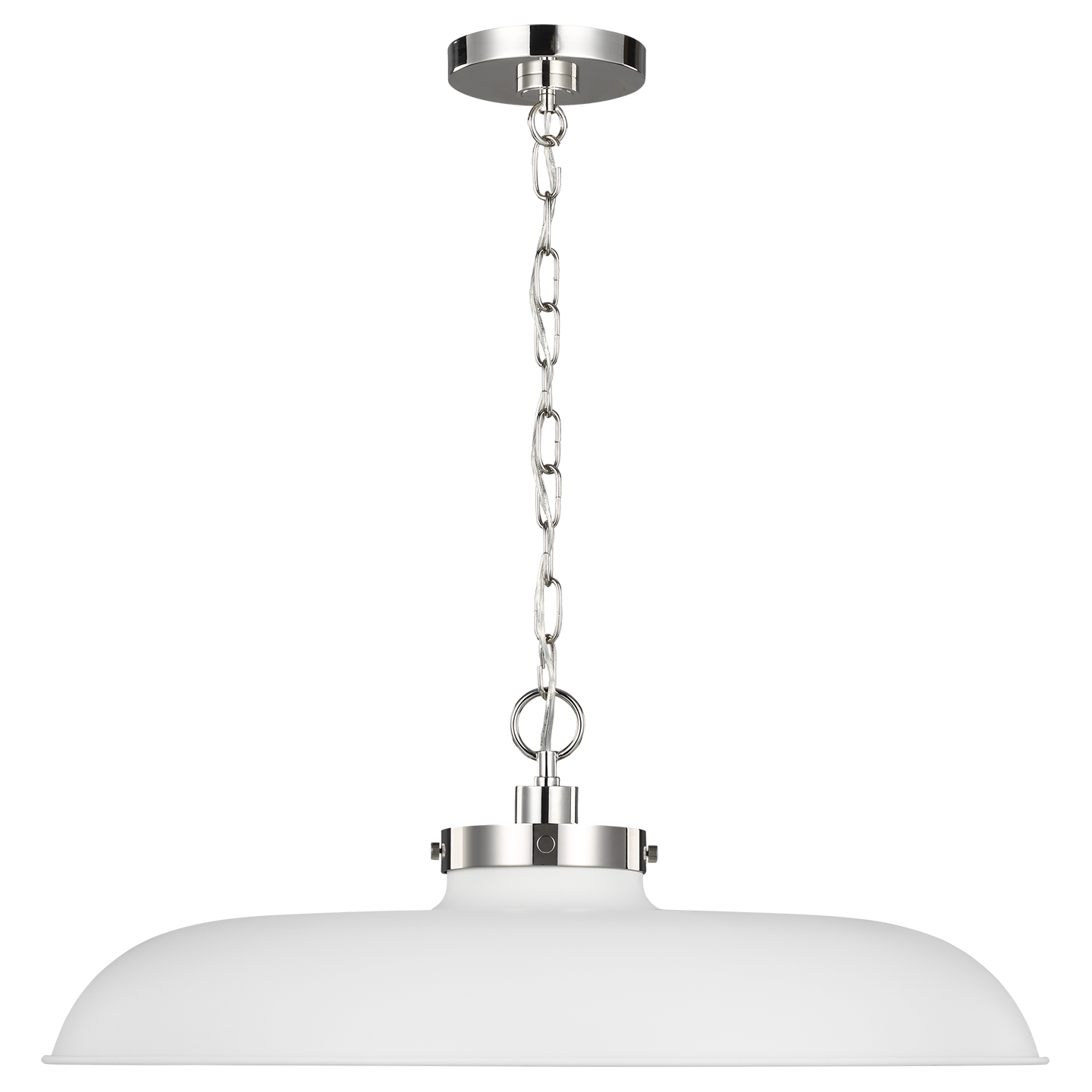 Wellfleet Large Wide Pendant Matte White and Polished Nickel