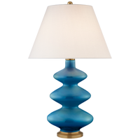 Smith Medium Table Lamp in Aqua Crackle with Linen Shade