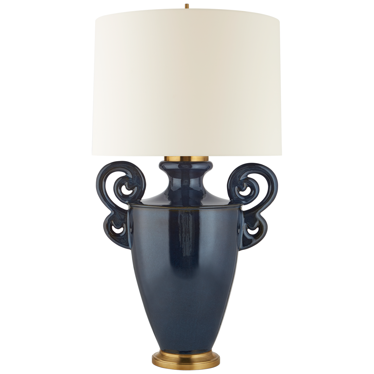 Ralphaeli Large Handled Table Lamp in Mixed Blue Brown with Linen Shade