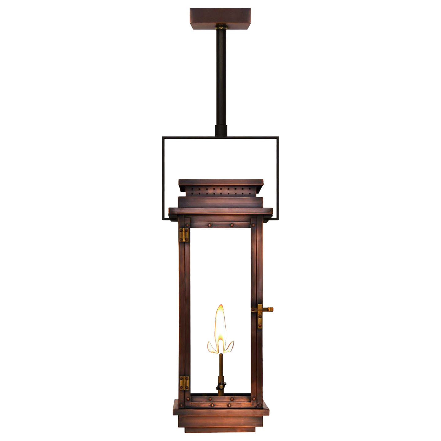 Contempo 18" Contemporary Yoke Ceiling Lantern in Antique Copper, Gas, Propane Tip