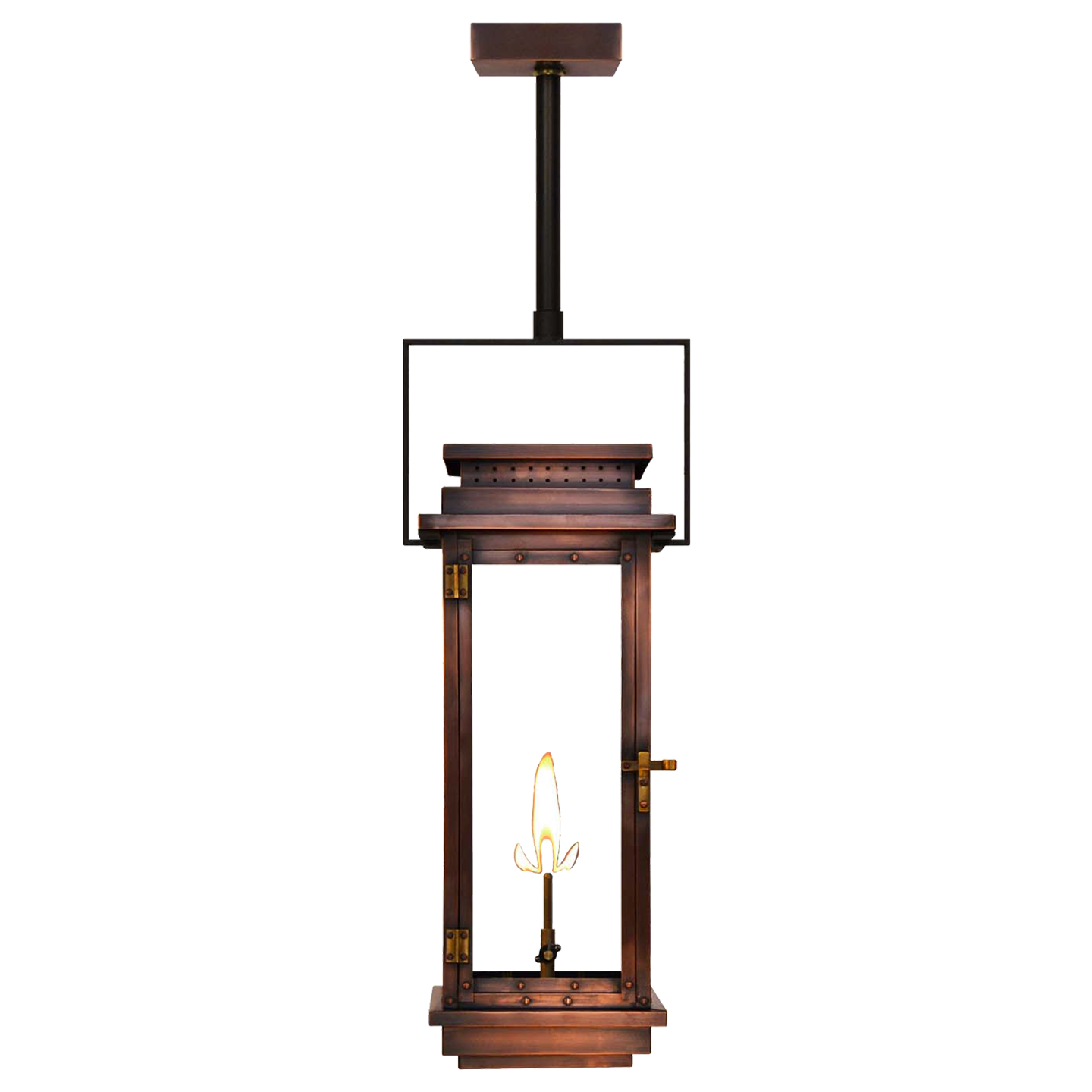 Contempo 24" Contemporary Yoke Ceiling Lantern in Antique Copper, Gas