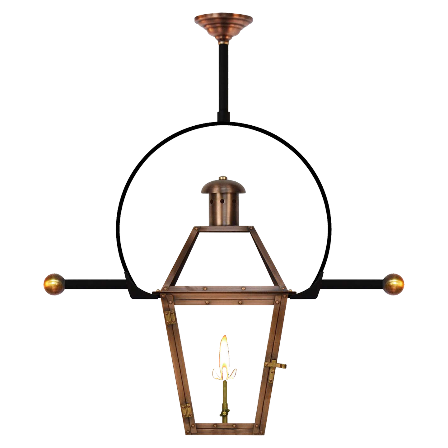 Georgetown 15" Classic Yoke Ladder Rest Ceiling Lantern in Antique Copper, Gas, Propane Tip