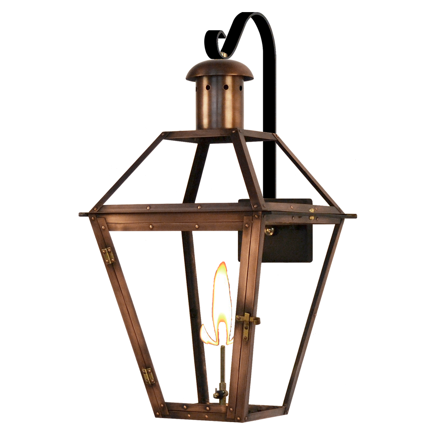 Georgetown 15" Farmhouse Hook Wall Lantern in Antique Copper, Gas, Propane Tip