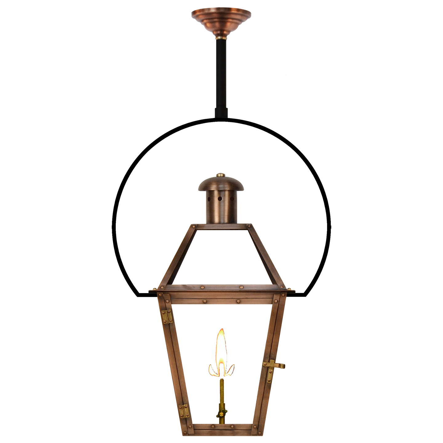 Georgetown 18" Yoke Ceiling Lantern in Antique Copper, Gas, Propane Tip