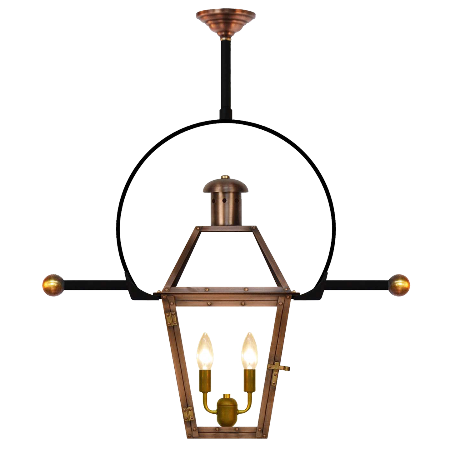Georgetown 20" Classic Yoke Ladder Rest Ceiling Lantern in Antique Copper, Electric